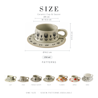 Tasse à café et soucoupe en céramique vintage personnalisées FENN, peintes à la main, 250 ml, ensemble de tasses à thé artistiques, mugs et soucoupes en porcelaine, cadeau, vente en gros
