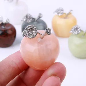 Nice Apple Shape Gemstone Jade Carving for Desk Decoration Spiritual Products