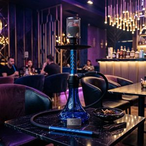 Juego de Cachimba de Vidrio Azul con Base de Metal, Pipa de Agua Portátil con 4 Chimeneas Coloridas para Salón y Fiestas - Product Image 5