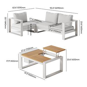 Set Divano Modulare da Esterno AJUNION 4 Pezzi con Schienale Regolabile in Altezza, Set Lounge da Giardino con Tavolino Multifunzionale - Product Image 3