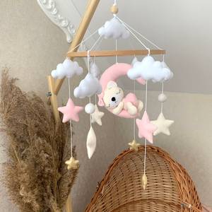 Jouet musical pour nouveau-né, mignon, fille, ours en peluche suspendu au mur sur la lune, animal en feutre, décoration de chambre d'enfant, mobile pour bébé - Product Image 6