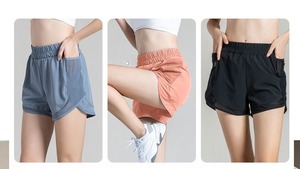 Pantalones cortos deportivos de cintura alta para mujer con malla dividida falsa de dos piezas sueltos antiluz para correr Fitness pantalones bolsillos de Yoga - Product Image 6