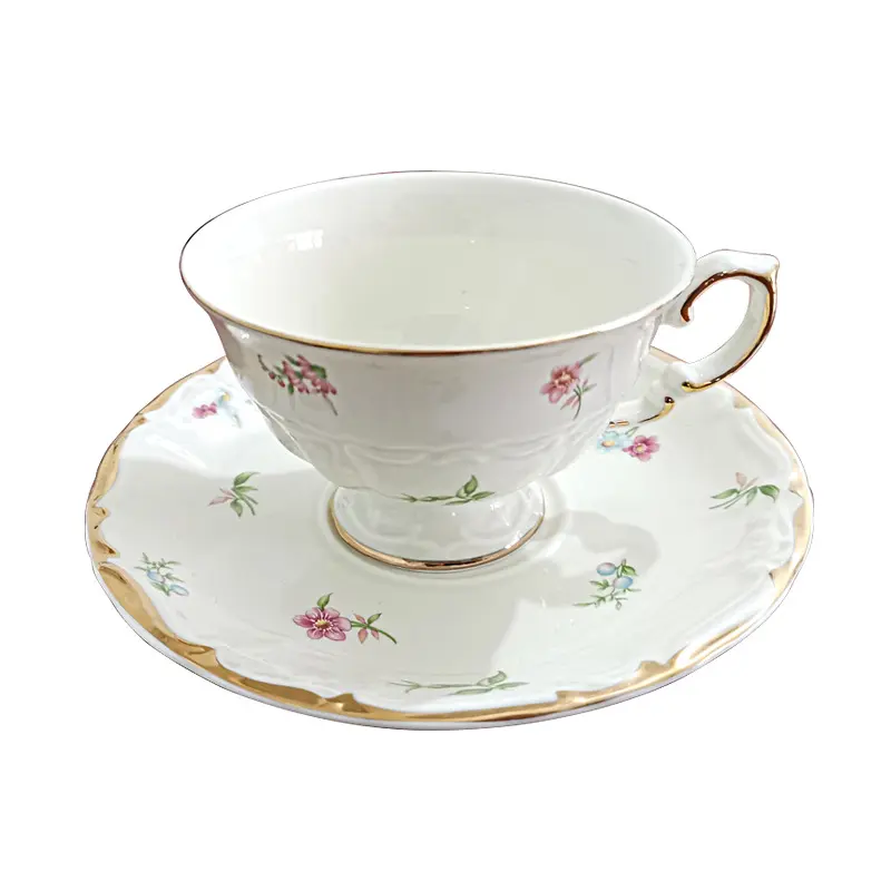 Korean Style Bone China Floral Cup & ソーサーSet