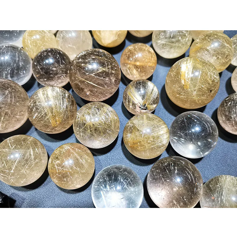 Wholesale natural rutile rock crystal healing gold rutilated quartz sphere crystal ball Rutilated Quartz spheres for jewelry