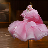 Robe de Soirée de Luxe Élégante pour Filles de 1 à 12 Ans, Manches Courtes, Traîne Longue Papillon, avec Bandeau – Collection 2026 (Vente en Gros)