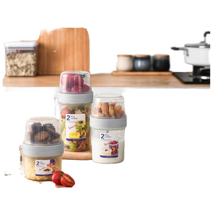 <strong>Breakfast</strong> Go Cups PP Plastic Overnight Oats Cereal Milk <strong>Container</strong> Double Sealed Compartment Airtight Large Capacity Portable - Product Image 1