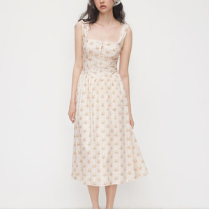 Vestido de Verano de Tirantes Finos con Estampado Floral para Mujer, Estilo Casual, Retro Francés, Cottagecore - Product Image 1