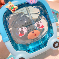 Bouteille d'eau en plastique à double paille avec couvercle rebondissant, motif ours magique, grande capacité, pour enfants