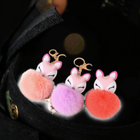 Porte-clés Renard Mignon, Porte-clés Pompon en Fourrure de Lapin Tendance, Pendentifs de Sac en Acier Inoxydable avec Animaux de Dessin Animé, Décoration