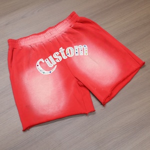 Custom Logo Washed Distressed Streetwear Men's Shorts High Quality French Terry Fabric Blank Sun Faded Design Shorts - Product Image 1