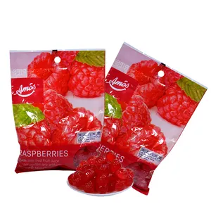 Amos Good Quality Delicious 2D Antistick Oil Coating 200G Red Raspberry Gummy Candy With Real Fruit Flavor