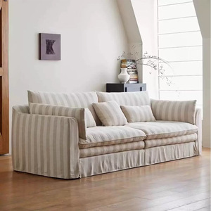 Sofá Recto de Tela de Lino Estilo Wabi-Sabi con Brazos Abrazadores, Cojín de Plumón Extraíble, Sofá de Mediados de Siglo para Sala de Estar Pequeña - Product Image 2
