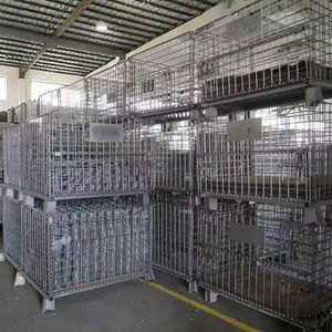 <span class=keywords><strong>Cage</strong></span> de conteneur en treillis métallique à roues à haute efficacité en entrepôt, <span class=keywords><strong>Cage</strong></span> de stockage en treillis d'acier galvanisé pliable et empilable - Product Image 6