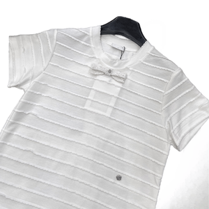 Vestido camisero de manga corta con textura a rayas y detalle de lazo para uso diario informal - Product Image 5