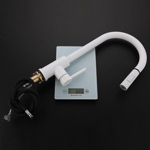 White Kitchen Faucet With Pull Out Spray <b>Head</b> Matte Finish Brass Valve Deck Mounted One Hole YQ3050F - Product Image 1