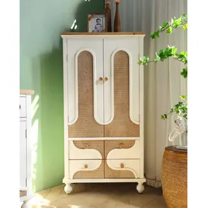 China elegant european style tall rustic white solid wooden 4 drawer storage cabinet for bedroom