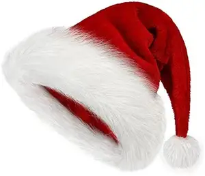 Velvet Christmas Hat for Kids, Adult Santa Xmas Hat Velvet Comfort Thicken Fur Holiday Hat