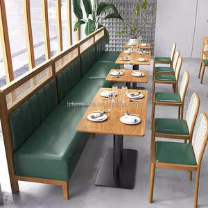 Leather Restaurant Booth <b>Bench</b> Sofa Custom Coffee Shop Commercial Furniture Solid Wood Table Booth Seating Cafe Wood Wooden Res - Product Image 4