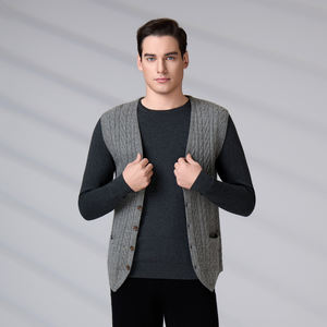 Autumn Winter Knitwear Manufacturer OEM ODM <b>Sleeveless</b> Cable Wool <b>Cardigan</b> <b>Men</b> Vest Custom Knit Sweater - Product Image 3
