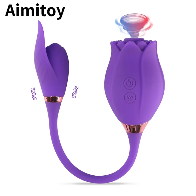 Aimitoy Rose Vibrator 2 In 1 Tong Likken Vrouwen Vagina Red Rose Bloemvorm Zuig Volwassen Borst Clitoris Zuigen Vibrator