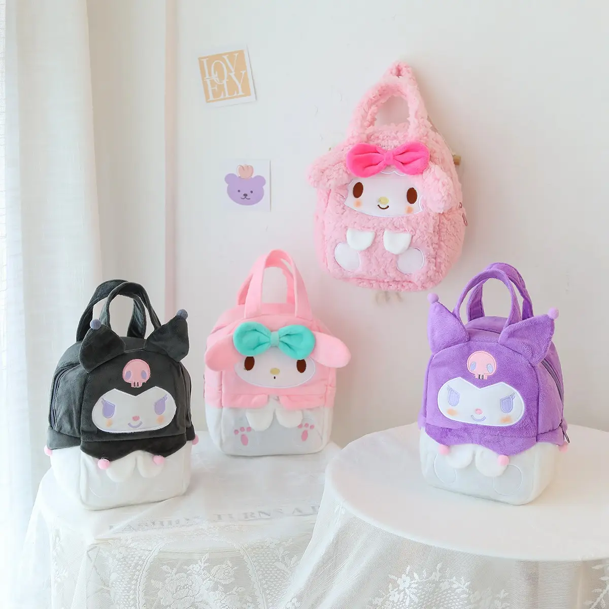 2022 auf Lager Sanrio Plüsch tasche neues Design Sanrio Einkaufstasche für Mädchen Geschenk niedlich Kuromi Plüsch taschen Frauen Geschenke mit Reiß verschluss