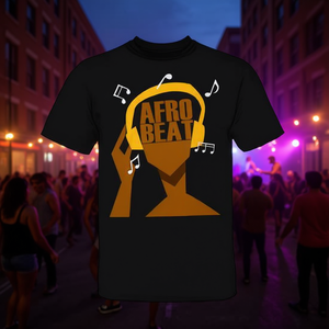 T-shirt Afrobeat con design di note musicali e cuffie, unisex, girocollo, manica corta, stampa digitale, abbigliamento promozionale - Product Image 2