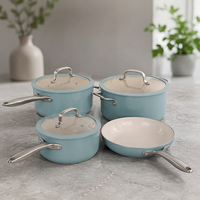 Ensemble de 8 casseroles en aluminium avec revêtement antiadhésif en céramique pressée, couvercles en verre trempé et silicone, poignées en acier inoxydable, compatible induction et gaz