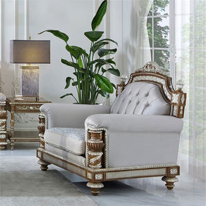 أريكة ملكية كلاسيكية من الخشب الصلب المنحوت، طقم أرائك قطاعية من القماش والجلد للأثاث الفاخر في غرفة المعيشة - Product Image 3