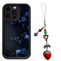 Coque de téléphone portable en TPU avec motif floral bleu nuit et pendentif, style lentille d'appareil photo, pour iPhone 11 12 13 14 15 16 17 18 Pro Max