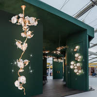 Lampe à suspension de luxe en forme de feuille d'arbre en résine, lampe de plafond LED moderne de designer en verre de fleur pour chambre à coucher