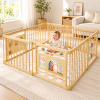 Parc de jeu pour tout-petits en bois de pin naturel, clôture de sécurité réglable pour bébés, grand centre d'activités intérieur