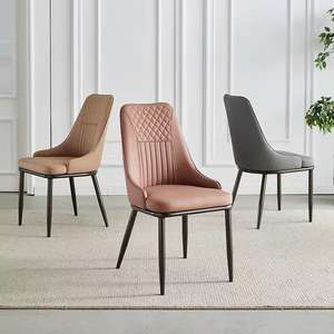 Silla de comedor italiana minimalista de lujo, tapizada en cuero, con respaldo suave, diseño moderno para comedor - Product Image 1