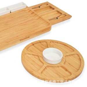 Bamboo Cutting Board Cheese Platter With Pull Out Tray For Party Snacks Serving <b>Set</b> - Product Image 3