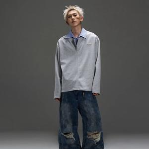 Chemise à manches longues pour homme, style deux-pièces, rayée, patchwork, col rabattu américain, en laine, tendance, design haut de gamme, pour l'hiver - Product Image 4