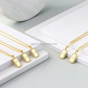 Collier pendentif rectangulaire gravé sur mesure pavé d'argent sterling 925 en laiton personnalisé femmes initiale lettre collier bijoux - Product Image 4