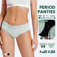Culotte bikini taille mi-haute en fibre de bambou respirante et réutilisable, certifiée Oeko-Tex, 4 couches, fine, en dentelle unie tricotée, pour femme, taille XXL