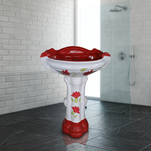 Vistaar OEM Ensemble de lavabo sur pied carré en céramique Vitrossa imprimé motif floral marron, finition Sterling, pour salle de bain de centre commercial - Product Image 2