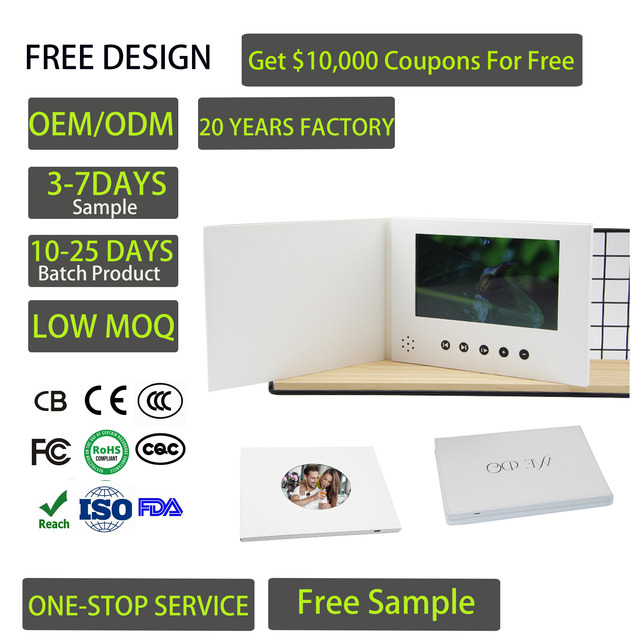 Hot Style Wholesale Video Brochure 7 Inch White Paper LCD Video Card Wedding Gift Video Invitation Booklet