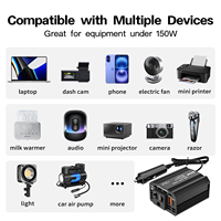 Convertisseur d'alimentation portable pour voiture 150W 12V DC vers 110V/220V AC avec prise EU et chargeur rapide USB Type-C