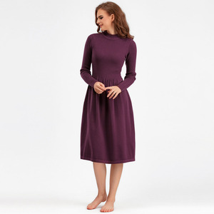 Kustom ukuran gratis musim dingin mewah luar ruangan pakaian rumah sehari-hari Gaun Wanita padat setengah Turtleneck di dalam atau di luar gaun rajutan - Product Image 2