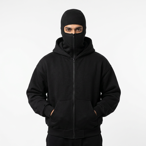 Sudadera con Capucha Balaclava de Invierno 2025, con Cremallera, Bordada, Talla XL Extra Grande, 100% Algodón, Diseño Sólido, Forrada, Unisex - Product Image 1