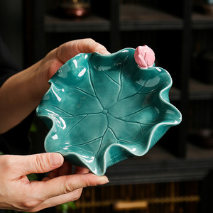 Cendrier en céramique en forme de feuille de lotus, décoration de table à thé, style oriental, accessoire pour fumeurs - Product Image 4