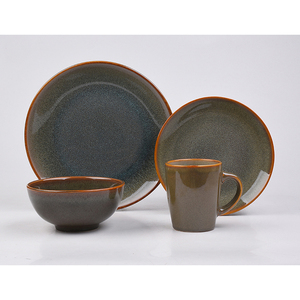 Ensemble de dîner écologique à 2 niveaux grès glaçure réactive nord de la Chine fabriqué assiette bol tasses OEM couleurs pour les fêtes - Product Image 2