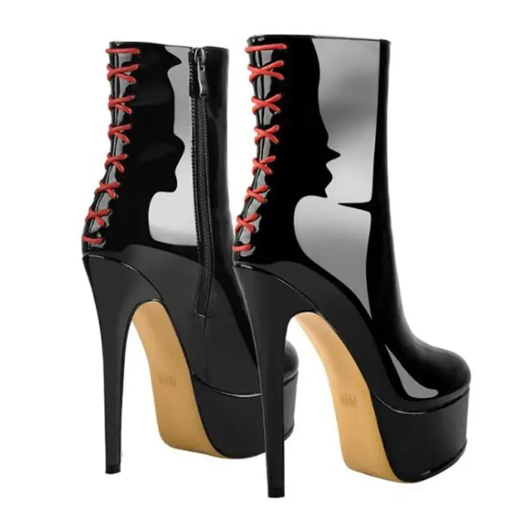 2023 nuovo Design cravatte personalizzate Botas Para Mujer punta tonda Zip laterale Stiletto stivali con plateau tacco alto stivaletti alla caviglia moda donna