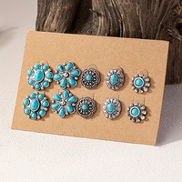 Ensemble de boucles d'oreilles turquoise de style occidental pour femmes 6 paires de boucles d'oreilles en alliage de bohème avec décor en pierre turquoise Concho