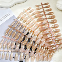 Faux ongles prêts à poser faits main, couleur rose nude unie, semi-finis, peints par pulvérisation, forme cercueil, couvrance totale, courts