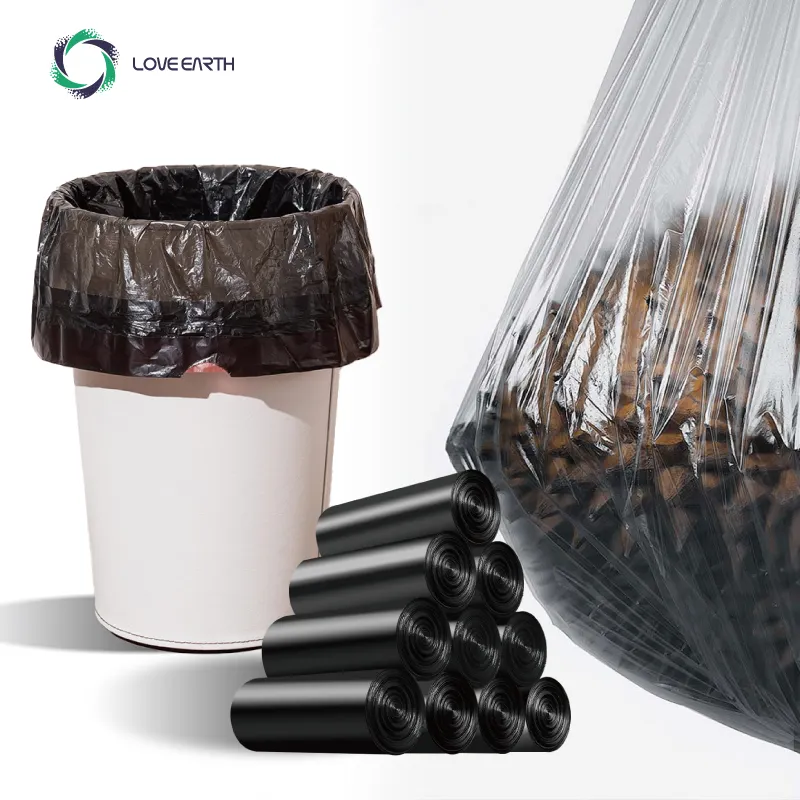 カスタム印刷卸売環境にやさしいプラスチック製のゴミ袋生分解性家庭用プラスチック製の黒いゴミ袋