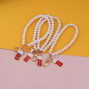 Cordón para teléfono con cadena de perlas y colgante de gato de la suerte, material de vidrio, accesorio para correas de teléfono móvil, primavera 2024 - Product Image 2