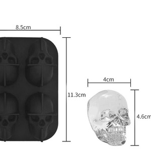 Molde para cubitos de hielo con forma de calavera, 4 cavidades, 8,5x11,3 cm, silicona de calidad alimentaria para hacer hielo DIY en Halloween - Product Image 1