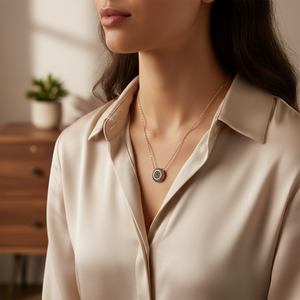 Colgante con forma de piedra de circón negro de diseño redondo geométrico, joyería de plata de ley 925 hecha a mano turca - Product Image 3